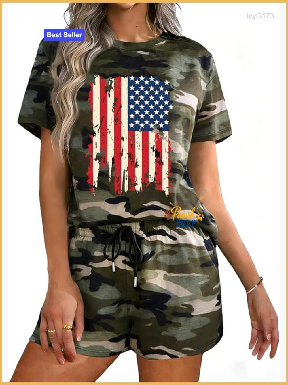 Patriotic Camo 2-Piece Set Short Sleeve Tee & Shorts with Pockets